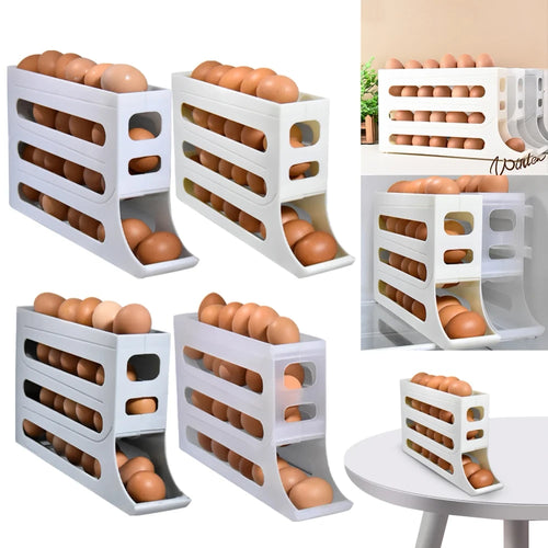 4-Tier Rolling Egg Dispenser – Space-Saving Automatic Egg Holder for 30 Eggs