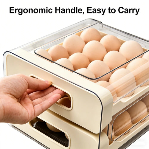 40-Egg Drawer Organizer – Space-Saving 2-Tier Refrigerator Egg Storage Box